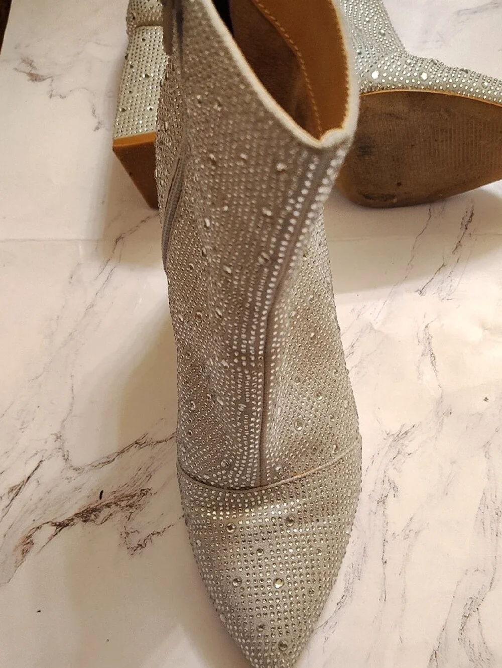 BCBGeneration Ivory Crystal-Embellished Ankle Booties